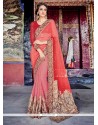 Net Pink And Red Designer Half N Half Saree