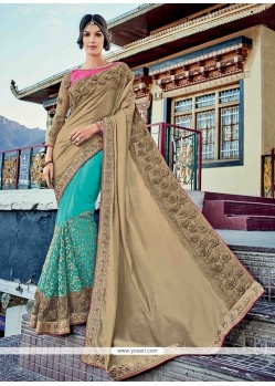 Resham Work Faux Georgette Half N Half Designer Saree