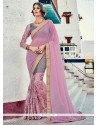 Grey And Pink Embroidered Work Faux Georgette Designer Half N Half Saree