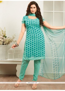 Print Work Blue Faux Georgette Churidar Suit