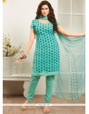 Print Work Blue Faux Georgette Churidar Suit