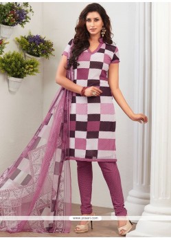 Print Work Purple Churidar Suit