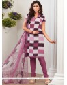 Print Work Purple Churidar Suit