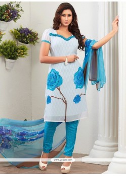 Print Work Faux Georgette Churidar Suit