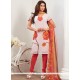 Faux Georgette Red And White Churidar Suit