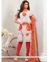 Faux Georgette Red And White Churidar Suit