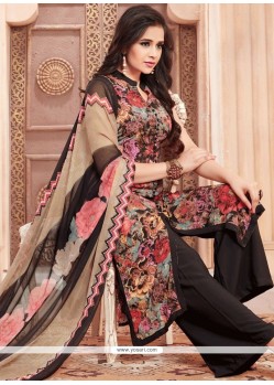 Multi Colour Print Work Faux Crepe Palazzo Suit