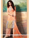 Print Work Peach Faux Crepe Palazzo Suit