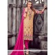 Beige And Hot Pink Embroidered Work Cotton Churidar Suit