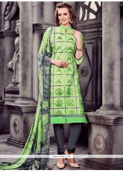 Green Embroidered Work Cotton Churidar Suit