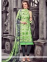 Green Embroidered Work Cotton Churidar Suit