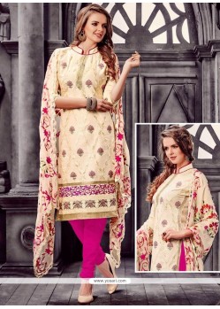 Embroidered Work Beige Churidar Designer Suit