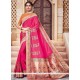 Hot Pink Patch Border Work Banarasi Silk Traditional Designer Saree