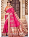 Hot Pink Patch Border Work Banarasi Silk Traditional Designer Saree