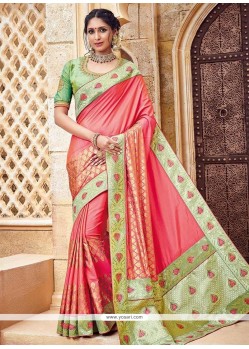 Banarasi Silk Rose Pink Embroidered Work Designer Traditional Saree