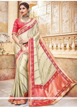 Banarasi Silk Beige Patch Border Work Designer Traditional Saree