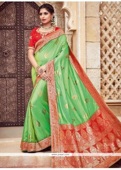 Embroidered Work Green Traditional Designer Saree