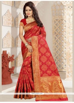 Kanchipuram Silk Red Designer Traditional Saree
