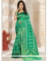 Green Weaving Work Kanchipuram Silk Designer Traditional Saree