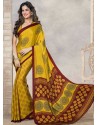 Yellow Silk Print Work Saree