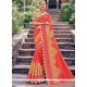 Orange Embroidered Work Art Silk Designer Traditional Saree