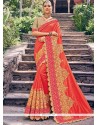 Orange Embroidered Work Art Silk Designer Traditional Saree