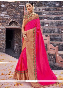 Hot Pink Patch Border Work Designer Traditional Saree