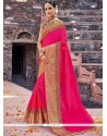 Hot Pink Patch Border Work Designer Traditional Saree