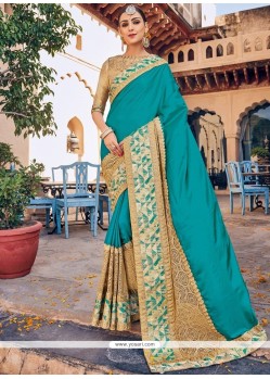 Art Silk Blue Patch Border Work Designer Traditional Saree