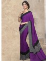 Purple Silk Print Work Saree