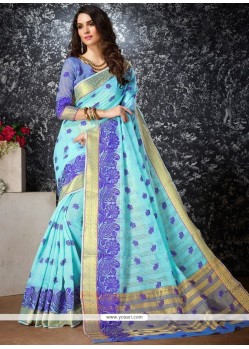 Blue Woven Work Cotton Silk Traditional Saree