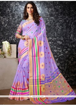 Lavender Woven Work Cotton Silk Traditional Saree