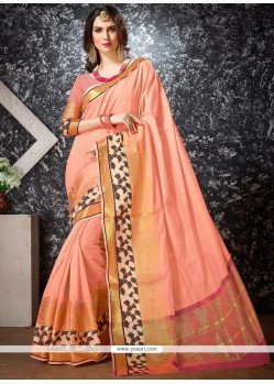 Cotton Silk Peach Woven Work Traditional Saree