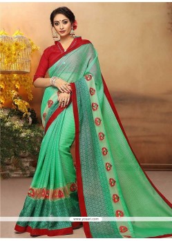 Cotton Silk Sea Green Embroidered Work Traditional Saree