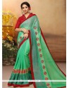 Cotton Silk Sea Green Embroidered Work Traditional Saree