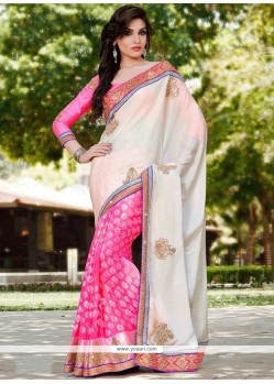 Pink And White Designer Half N Half Saree