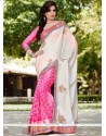 Pink And White Designer Half N Half Saree