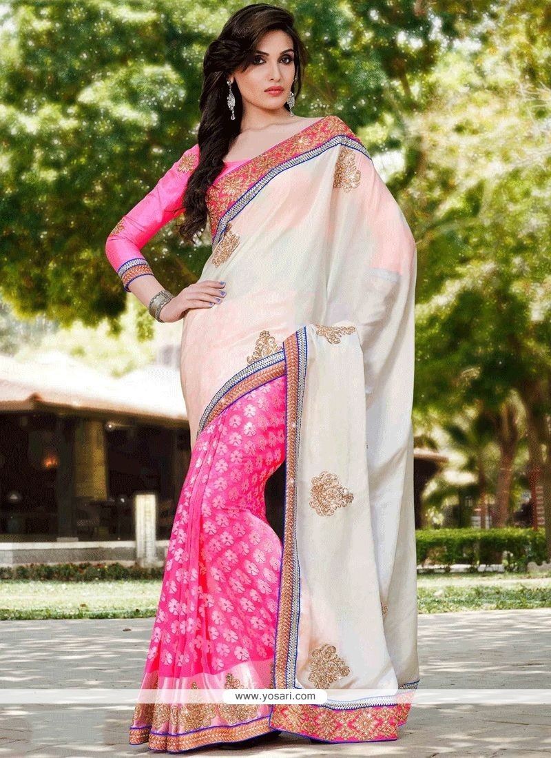 Buy PRANJAL ART Woven Chanderi Jacquard, Art Silk White Sarees Online @  Best Price In India | Flipkart.com