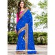 Blue Embroidered Work Faux Georgette Classic Designer Saree
