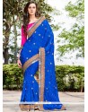 Blue Embroidered Work Faux Georgette Classic Designer Saree