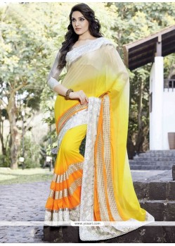 Faux Georgette Orange And Yellow Shaded Saree