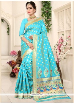Blue Weaving Work Art Silk Traditional Designer Saree