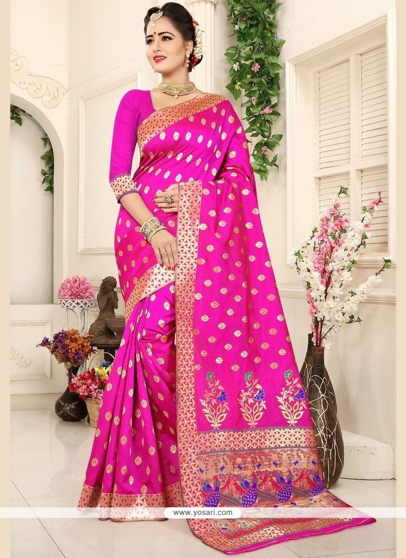 Weaving Work Hot Pink Traditional Designer Saree