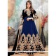 Faux Georgette Black And Blue Embroidered Work Floor Length Anarkali Suit