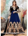 Faux Georgette Black And Blue Embroidered Work Floor Length Anarkali Suit