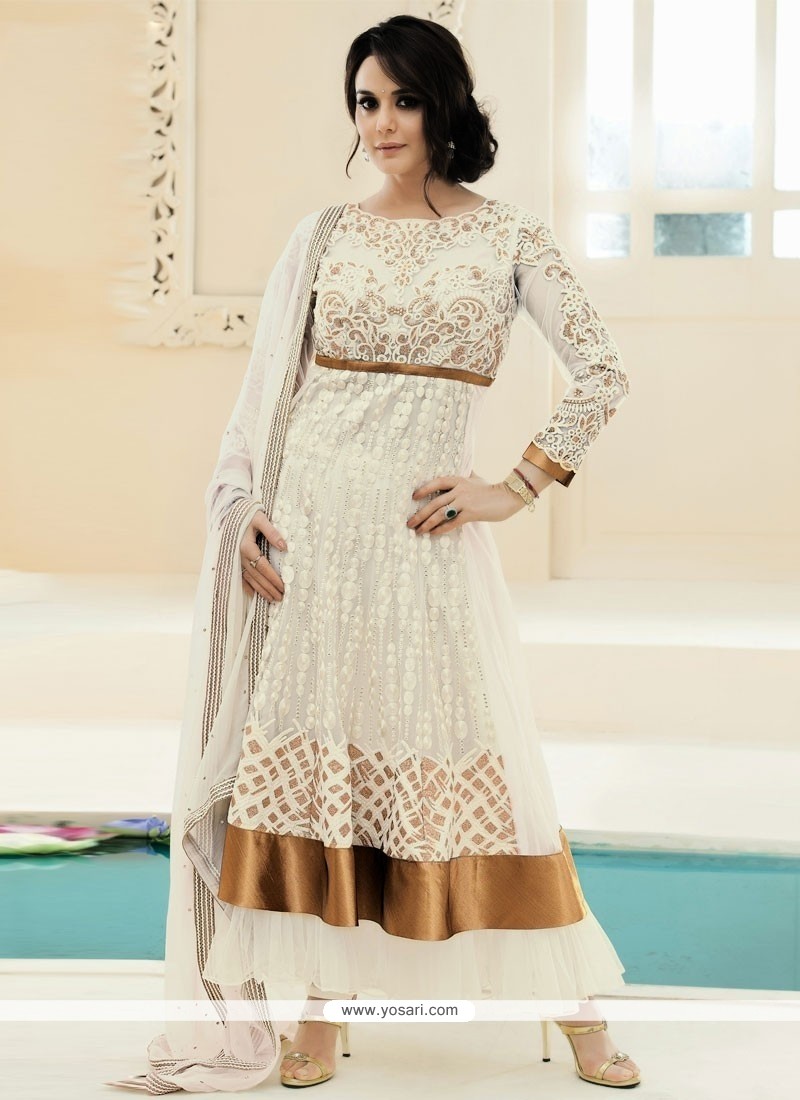Off White Net Designer Anarkali Suit