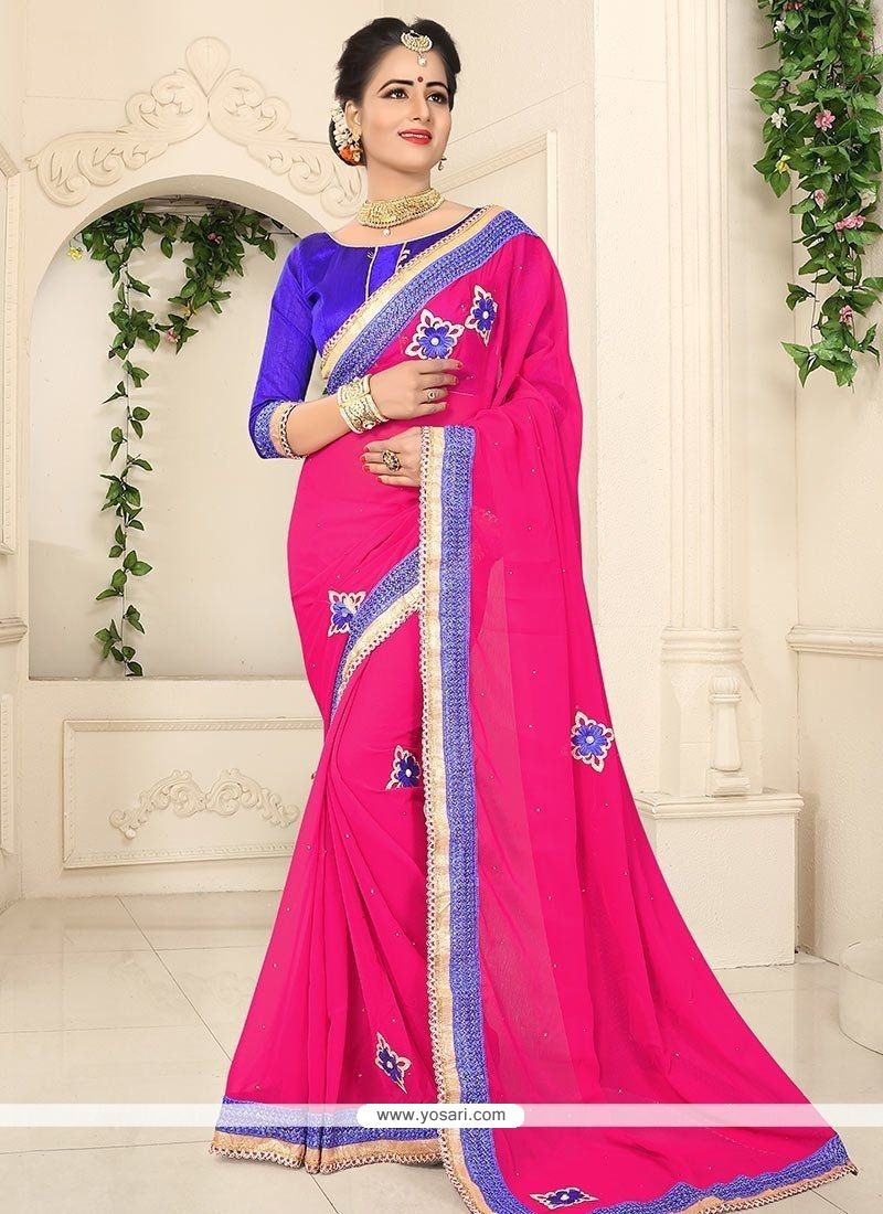 Embroidered Work Hot Pink Classic Saree