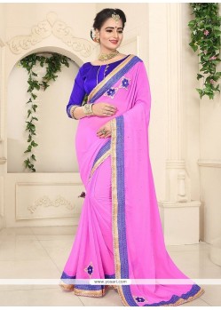 Embroidered Work Pink Faux Georgette Classic Designer Saree