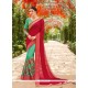 Green And Red Embroidered Work Faux Georgette Half N Half Designer Saree