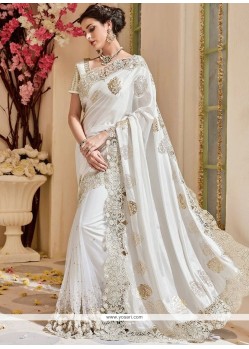 Net White Resham Work Classic Designer Saree